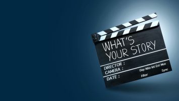 what's your story. text title on film slate.